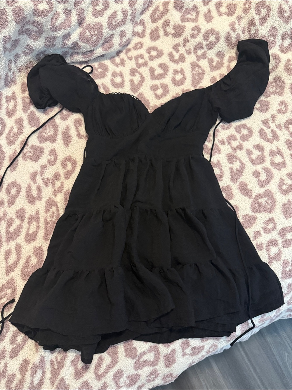 Princess Polly Black Tiered Mini Dress with Puff Sleeves